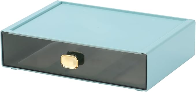OSteed Spacious Desktop Storage Box, 1 Large Storage Drawer, Stackable Office Desk Drawer Organizer and Accessories, Printer Paper Organizer, Cyan Plastic Drawers for Workspace & Home