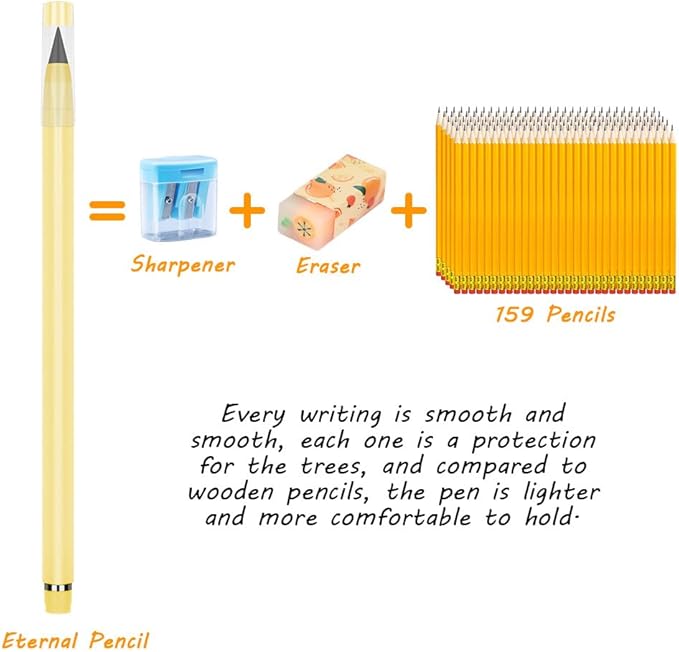 HOTUT Infinity Pencil,10PCS Inkless Pencil Forever Pencils with 10 Replaceable Nibs and Extra Erasers, NO-Sharpening Pencils for Students for Writing Drawing Home Office School Supplies