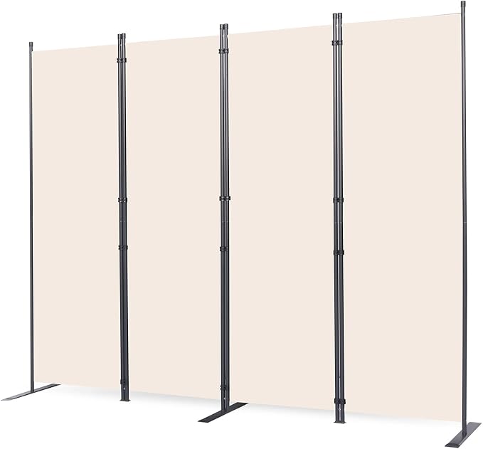 CHOSENM Room Divider, 4 Panel Folding Privacy Screens with Wider Support Feet, 6 Ft Portable Room Partition for Room Separator, 88" W X 71" H, Beige
