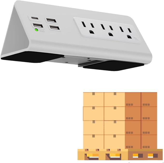 Kable Kontrol Desk Clamp Power Strip with USB-C Port, Nightstand Charging Station, 3 AC Outlets, 3 USB-A Ports, Fast Charger, Easy Installation for Home, Offices, Hotels – 4.9 Ft, White, 400 Pcs