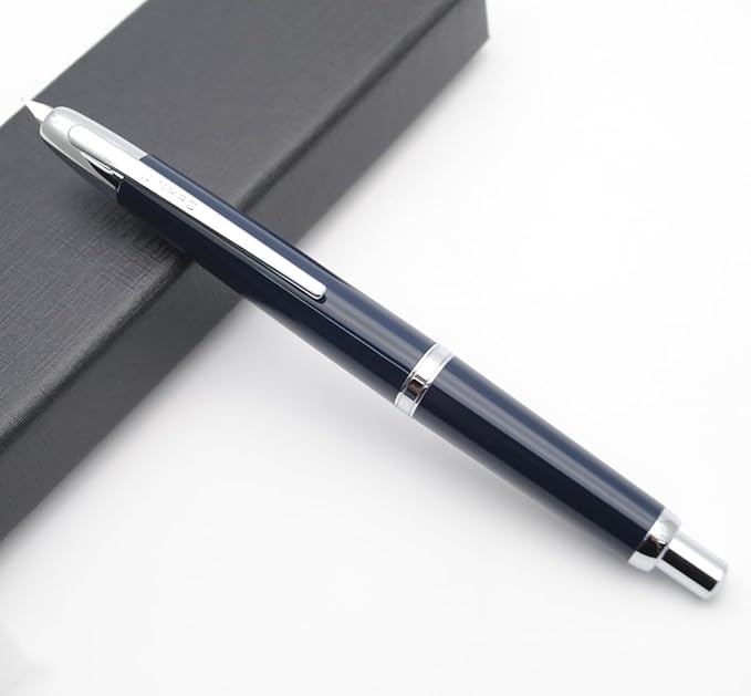 JINHAO 20 Press Fountain Pen, Retractable Capless Resin Pen with Ink Converter (F Nib 0.5mm, Dark Blue)
