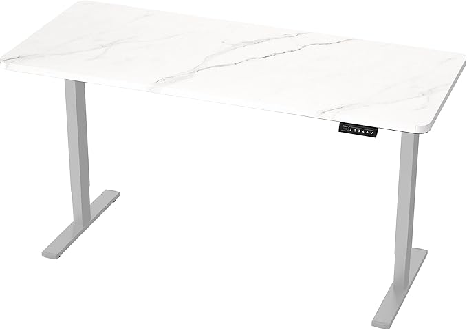 VIVO Electric Dry Erase 60 x 24 in Standing Desk, Memory Height Adjustment, 1B Series, Holds 220 lbs, White Marble Pattern Top, Gray Frame, DESK-KIT-1G6WM