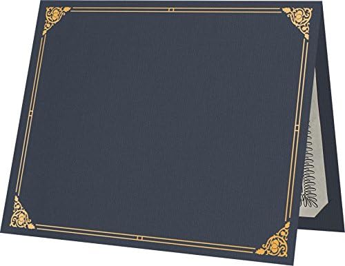 LUXPaper 9.5" x 12" Certificate Holders | Nautical Blue Linen | Embossed Gold Foil Floral Border | 100lb. Cover | 25 Qty