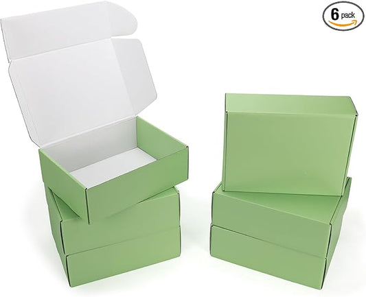 PHAREGE 12x9x4 inch Gift Shipping Boxes Bulk 6 Pack Green, Tab Lock Tuck Top Mailing Boxes for Packaging Small Business, Medium Cardboard Mailer Boxes for Wrapping Present