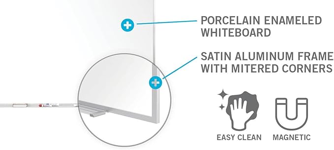 Ghent 4 x 12 Porcelain Magnetic Whiteboard, Aluminum Frame, 1 Marker, 1 Eraser, Made in The USA, 2 Piece Board with Joiner…