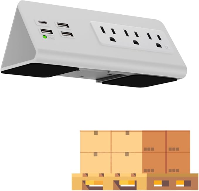 Kable Kontrol Desk Clamp Power Strip with USB-C Port, Nightstand Charging Station, 3 AC Outlets, 3 USB-A Ports, Fast Charger, Easy Installation for Home, Offices, Hotels – 4.9 Ft, White, 200 Pcs
