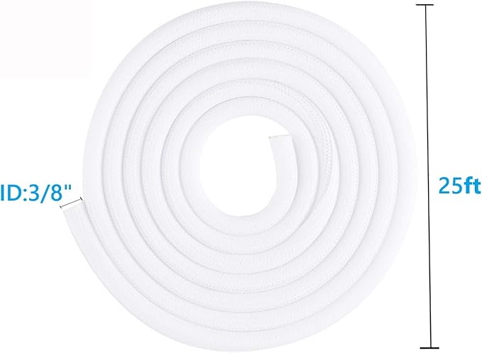 QCSIW 25ft – 3/8 inch White Split Wire Loom Tubing Cord Protector Cable Sleeve – Pet Cord Protector for Cat Chewing, for USB Power Cords Audio Video Wires