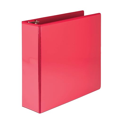 Samsill 4 Inch 3 Ring Binder, Made in USA, Economy Round Ring, Clear View Cover, 675 Sheet Capacity - for Schooo, Home, Office - Ruby Red