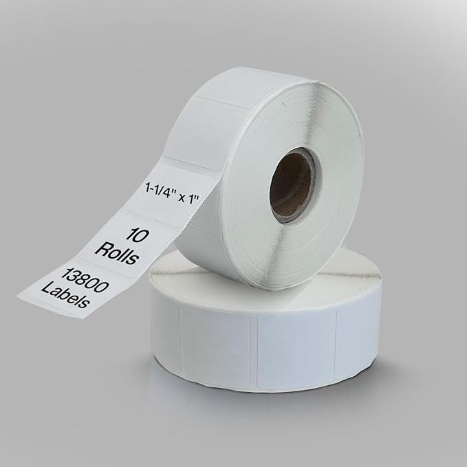 1 1/4” × 1”Direct Thermal Printer Labels, 10 Rolls, 13,800 Matte White Thermal Barcode Labels with Strong Adhesive, Compatible with Zebra & Eltron Printers (No Ink or Toner Needed)