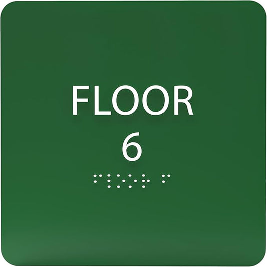 ADA CENTRAL SIGNS - 6" X6" Floor 6 Sign - ADA Compliant Tactile Graphics Grade 2 Braille Text Acrylic Wall Signs - Directional Assistance, Floor Number Safety Sign for Office, school Hospital, Apartment