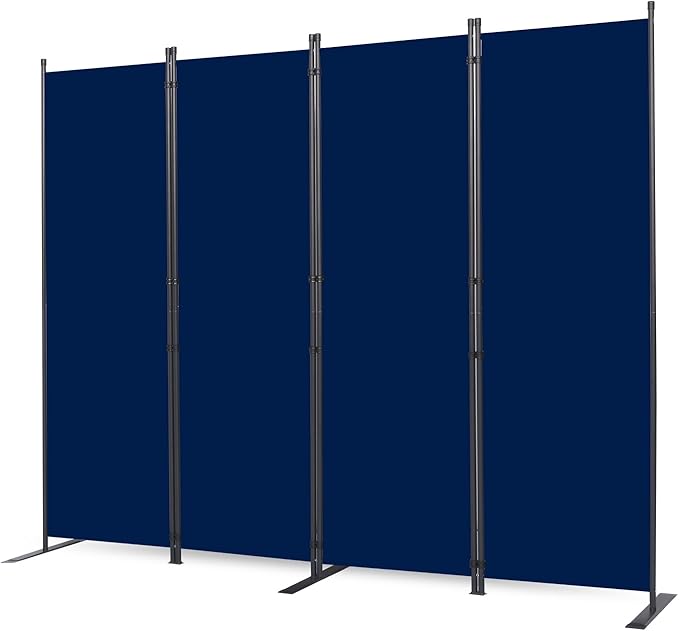 CHOSENM Room Divider, 4 Panel Folding Privacy Screens with Wider Support Feet, 6 Ft Portable Room Partition for Room Separator, 88" W X 71" H, Navy Blue