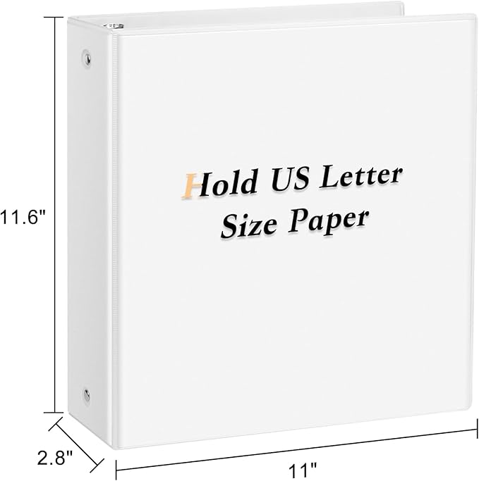 CIXILDTS 2-inch Round Ring Binder, Durable 2" 3 Ring Binder Fit Letter Size Paper, White, 36-Pack