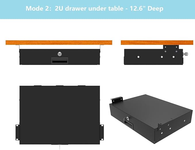 QiaoYoubang 2U Server Cabinet Case 19 Inch Rack Mount Lockable Drawer with Key, 12.6 Inch Depth (2U)
