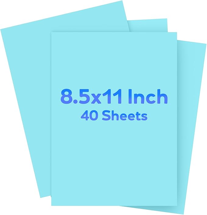 Light Blue Cardstock 8.5" x 11 ",Cardstock Paper,Colored Paper,40 Sheets Blue Card Stock for Party, Invitations, Art, Drawing, Menus, DIY Cards, Tags, Crafts Certificates, School, Office Printing