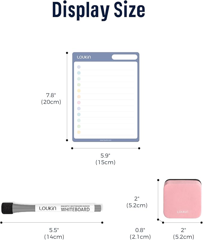 loukin Dry Erase Checklists 4 Pack, Electrostatic Clings to Any Shiny Surface, 7.9"×5.9" Whiteboard Shopping List, Reusable to do List for Office, Classroom, Refrigerator, 6 Markers&1 Eraser Included
