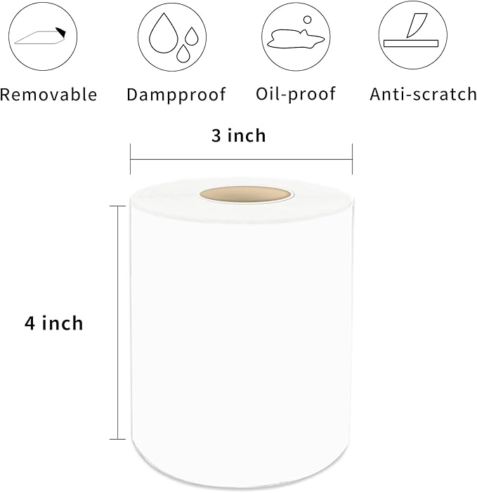 4×6 Inch White Removable Thermal Labels,Waterproof Thermal Label Stickers,200 Sheets per Roll with Perforated Lines