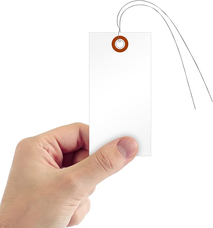 SmartSign (Pack of 100) Blank White Shipping Tags with Wires, 4.75 x 2.375 inch (Size-5), Metal Eyelet, 7.5 mil HDPE Plastic, Writable, Made in USA