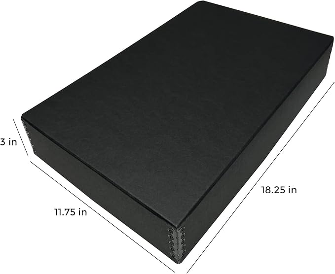 Lineco Museum Archival Storage Box, 11.75x18.25x3 in. Drop Front Design. Acid-Free with Metal Edge. Organize Photos, Pictures, Prints, Documents, Crafts, DIY. Black, 2Pack
