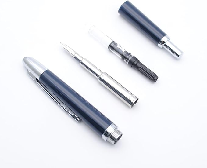 JINHAO 20 Press Fountain Pen, Retractable Capless Resin Pen with Ink Converter (F Nib 0.5mm, Dark Blue)