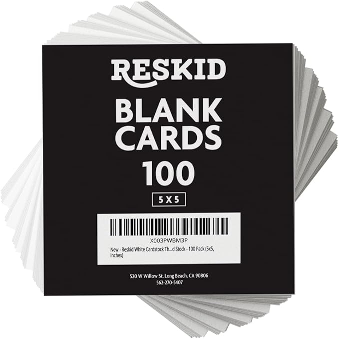 Reskid White Cardstock Thick Paper - Blank Heavy Weight 110 lb Cover Card Stock - 100 Pack (5x5, Inches)