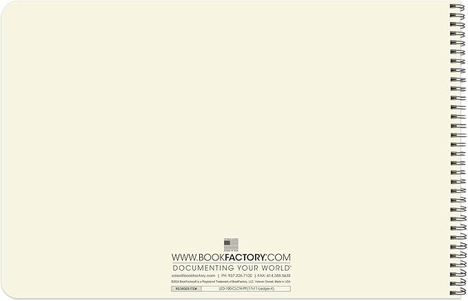 BookFactory Accounting Ledger Notebook/Large 4 Column Accounting Ledger Columnar (Four Columns) Log Book - 17'' x 11'', 100 Pages, Wire-O Landscape Format (Made in USA)