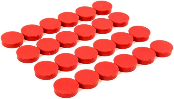 Bullseye Office 24 Round Red Fridge Magnets, Button Shaped, Small Colorful Magnetic Discs for Kitchen, Cabinet or Classroom, Perfect Whiteboard Supplies for Teachers (Red)