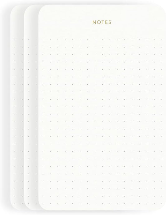 Pinesman - Elegant Desk Notepads for Professionals, Executive's Memo Pads, Minimalist, Gold Foiled, Dotted Layout, 3 Pack, 225 Sheets Total (75 Each), 6.3" x 3.9”, 80 GSM, Eco-friendly, FSC™ Certified Small Notepad