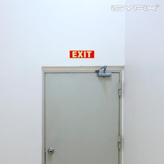 iSYFIX Exit Glow in the Dark Sign Stickers – 6 Pack 12x4 Inch – Photoluminescent Vinyl, Laminated for UV, Weather & Fade Resistance, Indoor & Outdoor for Business, School, Office, Warehouse