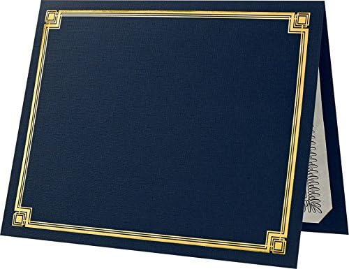 LUXPaper 9.5" x 12" Certificate Holders | Nautical Blue Linen | Embossed Gold Foil Border | 100lb. Cover | 50 Qty
