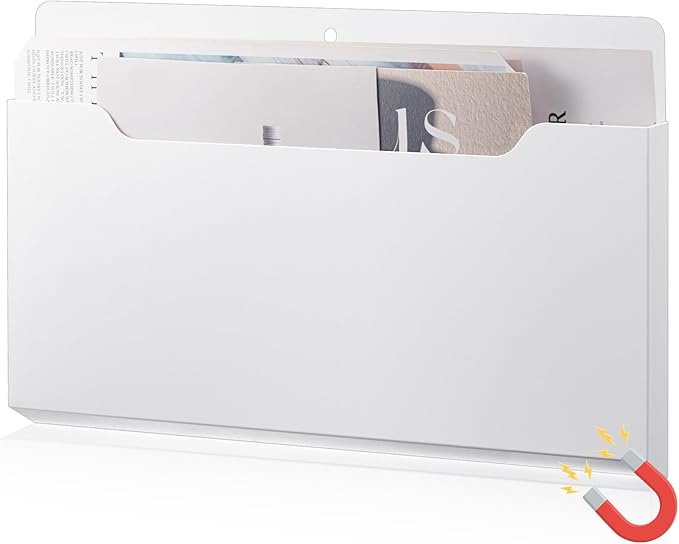 Feifeiya Magnetic Pocket File Holder Large File Folder Organizer Paper Mail Letters Holder Wall Hanging Office Supplies for Refrigerator Whiteboard Cabinets(13.8 x 8.3 Inch,Horizontal,White)