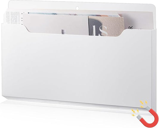 Feifeiya Magnetic Pocket File Holder Large File Folder Organizer Paper Mail Letters Holder Wall Hanging Office Supplies for Refrigerator Whiteboard Cabinets(13.8 x 8.3 Inch,Horizontal,White)