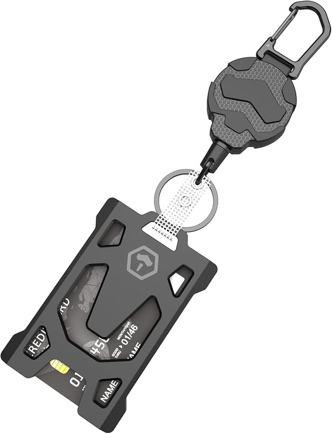 Retractable Keychain Badge Holder with Belt Clip,OR Heavy Duty Carabiner ID Badge Clip Reel, 31.5” Steel Retractable Cord, 10 oz Rebound，Black-1 Pack (with 1 Badge Holder)