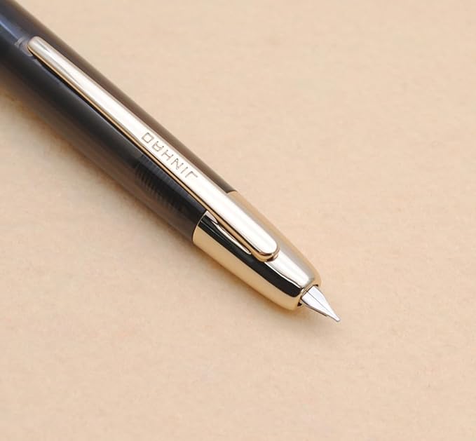 JINHAO 20 Press Fountain Pen, Retractable Capless Resin Pen with Ink Converter (EF Nib 0.4mm, Transparent Black - Gold Clip)