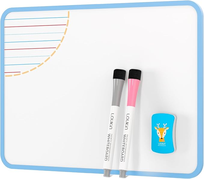 LOUKIN Small Dry Erase Lapboard, 9 x 12 Inch Double Sided (Ruled/Plain), Seamless Frame Design, Mini Magnetic Whiteboard Set, Great for Kids, Classroom and School (1 Eraser&2 Markers Included)