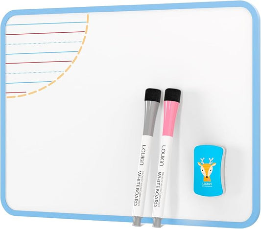LOUKIN Small Dry Erase Lapboard, 9 x 12 Inch Double Sided (Ruled/Plain), Seamless Frame Design, Mini Magnetic Whiteboard Set, Great for Kids, Classroom and School (1 Eraser&2 Markers Included)