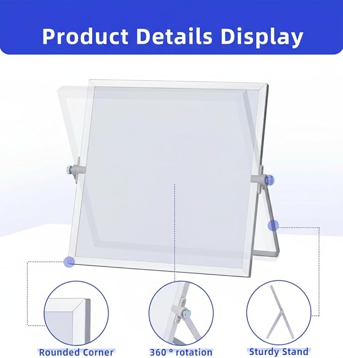 MXG 12x16 Inch Double Sided Magnetic Dry Erase Board, Portable Desk whiteboard with Stand, 360° Adjustable, Includes Whiteboard Markers, Eraser & Magnets, for Office, Home, Wall