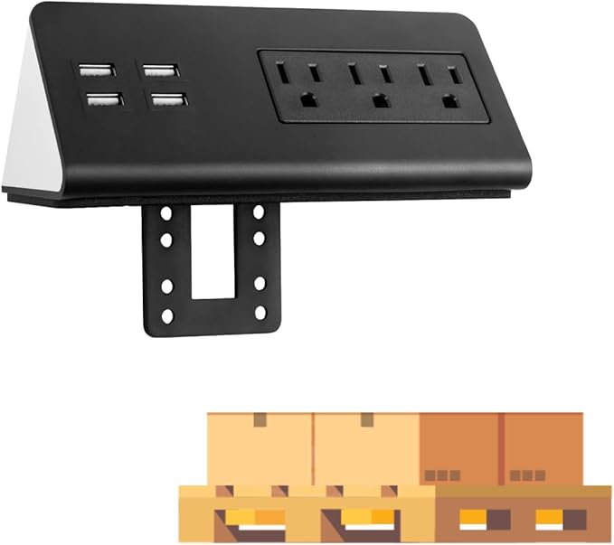 Kable Kontrol Desk Clamp Power Strip with 4 USB-A Ports, Nightstand Charging Station, 3 AC Outlets, Fast Charger, Easy Installation for Home, Offices, Hotels – 4.9 Ft, Black, 100 Pcs