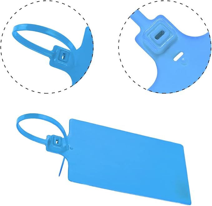 400Pcs Plastic Seals Shipping Label Tags, Writable Marker Big Sign Tie for Logistics, 255mm Total Length Self Locking Inventory Waterproof Tag Fastener with 3 Marker Pen (Blue)