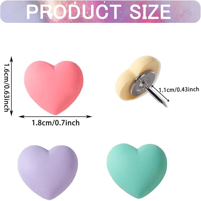 Aoxsie 28pcs Decorative Push Pins Multicolored Heart Thumbtacks Thumb Tacks for Bulletin Cork Boards Office Organization Home
