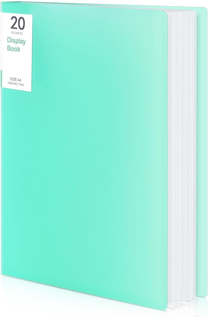 Phyxin Portfolio Binder, 20-Pocket Portfolio Folder 8.5" x 11", Displaying 40 Page Binder with Plastic Sleeves, Plastic Folders for Women & Men, Students, Teachers, Green
