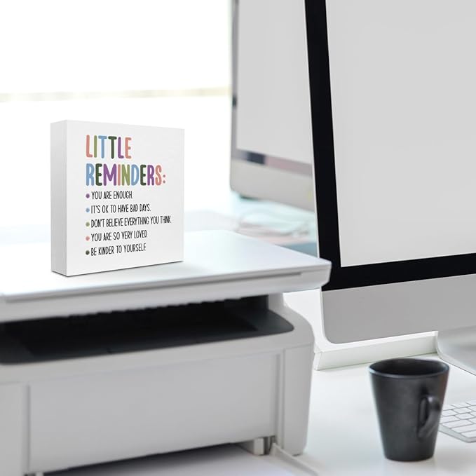 Inspirational Gifts - Little Reminders, Thank You Gifts Motivational Self Love Wood Box Sign, Appreciation Gifts for Coworker boss teacher, Encouragement Gifts Bedroom Office Living Room Desk Cubicle Table Shelf Decor, Daily Affirmations for Women Girl...