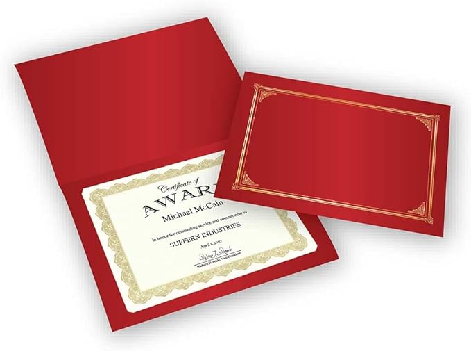 Geographics Classic Linen Red Certificate Holders with Gold Foil Border, 9.75" x 12.5", Pack of 6 – Premium Document Covers for Awards, Diplomas & Certificates