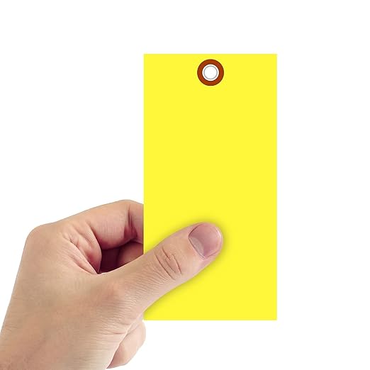 SmartSign (Pack of 100) 6.25 x 3.125 inch “Yellow” Blank Tyvek Shipping Tags with Metal Eyelets, Size #8, 8 mil Thick Tyvek, Made in USA