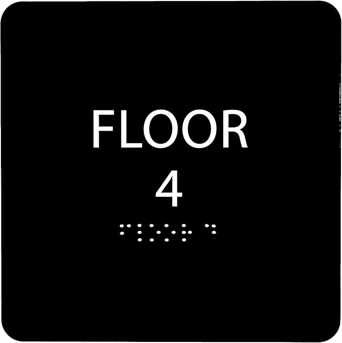Black ADA Floor 4 Sign with Braille – Made from Durable Acrylic and Ready to Mount