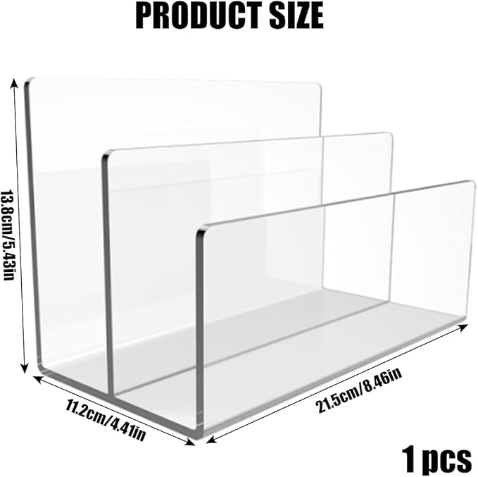 Vankcp 1 Pcs Acrylic Mile Sorter for Desk, 2 Upright Compartments Desk Mail Organizer, Acrylic Mail File Organizer Sorters for Envelope Paper Document, Clear Files Sorter for Office Home, Vertical
