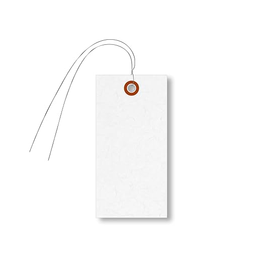 SmartSign Blank White Shipping Tags with Wire, Size #5 | 4 3/4" x 2 3/8" Tyvek, Pack of 1000, Made in USA
