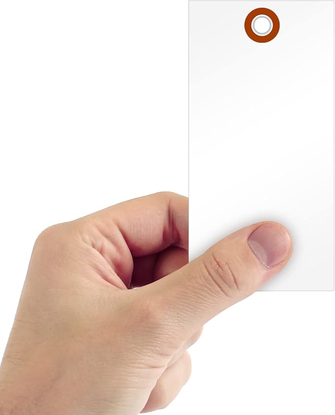 SmartSign 5.25 x 2.625 inch Blank White Shipping Tags with Metal Eyelet (Size-6), 7.5 mil HDPE Plastic, Writable, Pack of 1000 (No Wires), Made in USA