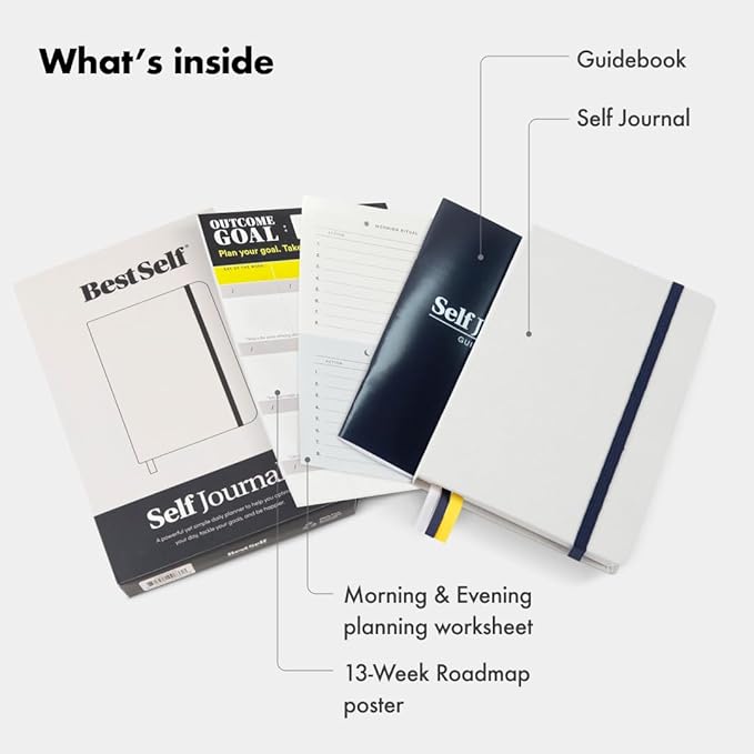 BestSelf 13-Week Self Journal & Goal Planner – Undated Daily ADHD-Friendly Journal for Men & Women | Productivity, Gratitude, Reflection & Habit Tracker | 2026 Life Organizer with Prompts, Grey Mist