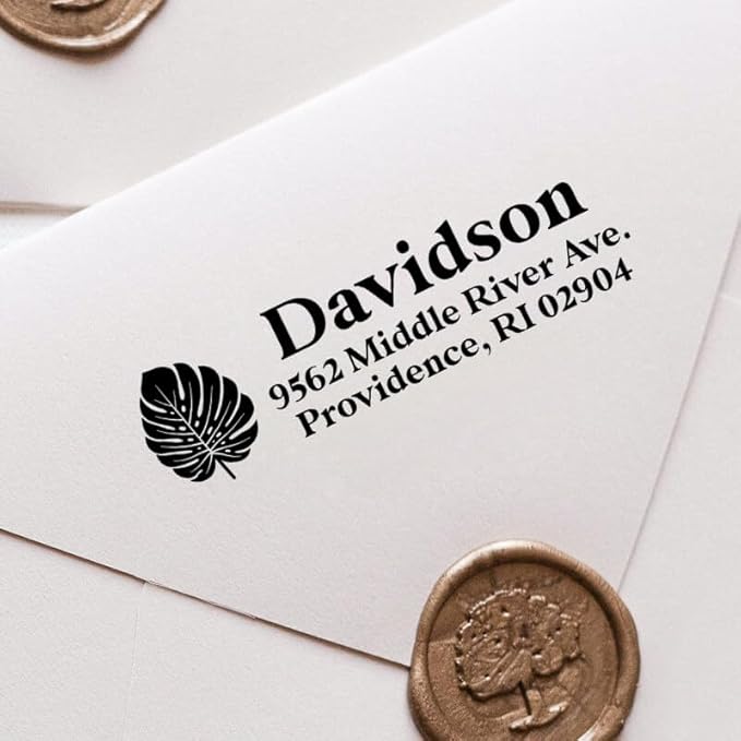 Custom Floral Address Stamp | Choose from 12 Designs | Multiple Ink Color Options | Envelope Return Address Stamp for Couple or Family (Design 7, Large)