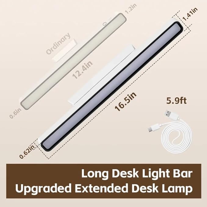 XmnSoly Desk Light Bar, 16.5in Magnetic Rechargeable LED, 3000K, 4500K, 6000K Color Temperature Under Cabinet Lighting for Desk, Home Office, Under Shelf